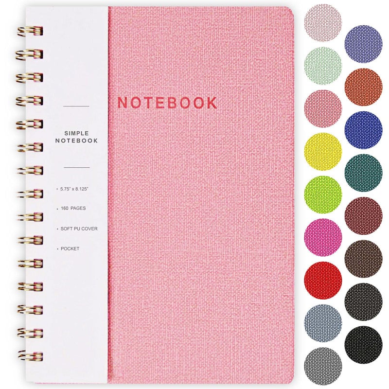 Oneirom Spiral Notebook, Pink Notebook-6.1x8.2 Inch College Ruled Journal with Inner Pockets and 160 Pages, PU Leather Cover Business Journal, Twin-Wire Binding Notebook Perfect for Office & Home - Image 1